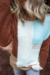 Khaki Mix Textured Knit Colorblock Patchwork Sweater