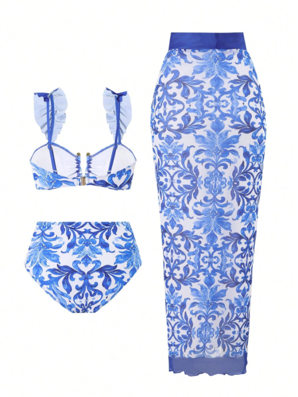 <tc>3 részes bikini szett kék és fehér színben</tc>