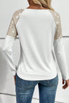 White Sequin Patch Chest Pocket Raglan Sleeve Top