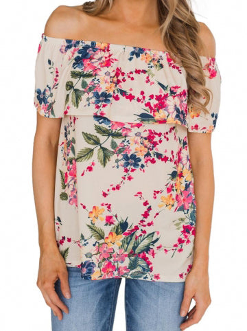 OFF SHOULDER FLORAL TOP CHERY apricot