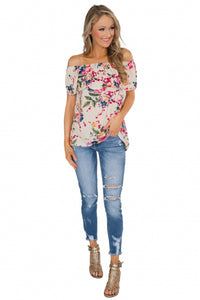 OFF SHOULDER FLORAL TOP CHERY apricot