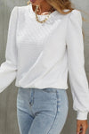 White Textured Puff Long Sleeve Round Neck Top