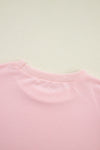 Light Pink Rhinestone Pearl Puff Half Sleeve Top