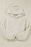 White Contrast Ribbed Edge Plush Hoodie